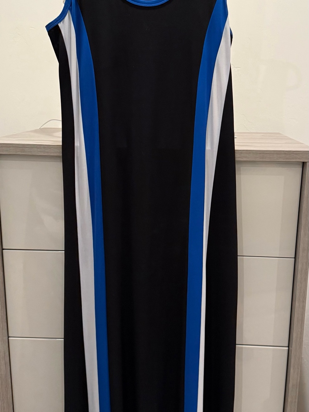 Calvin Klein Black Maxi Dress with Blue and White Stripes